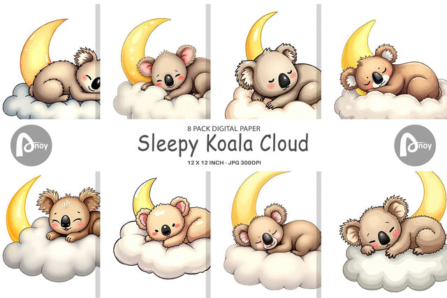 Digital Paper Sleepy Koala Cloud Digital Pattern artnoy 