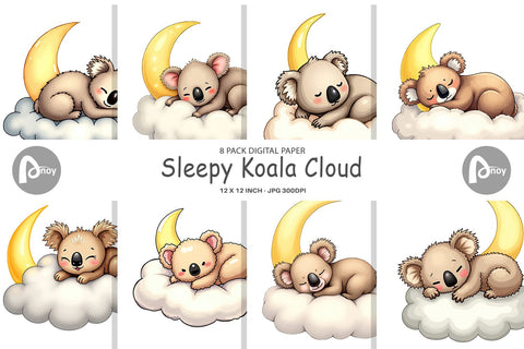 Digital Paper Sleepy Koala Cloud Digital Pattern artnoy 