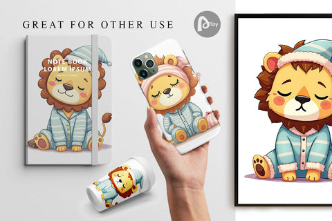 Digital Paper Sleepy Lion Digital Pattern artnoy 