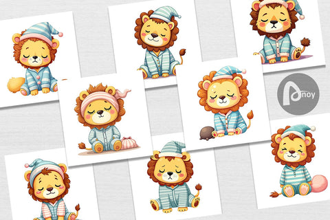 Digital Paper Sleepy Lion Digital Pattern artnoy 