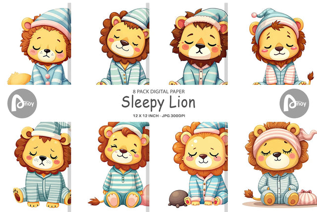 Digital Paper Sleepy Lion Digital Pattern artnoy 