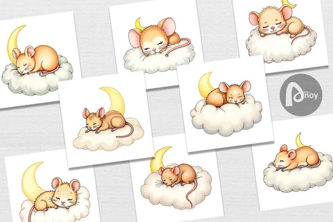 Digital Paper Sleepy Mouse Cloud Digital Pattern artnoy 