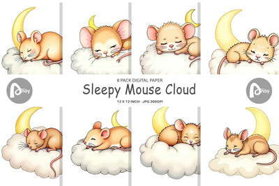Digital Paper Sleepy Mouse Cloud Digital Pattern artnoy 