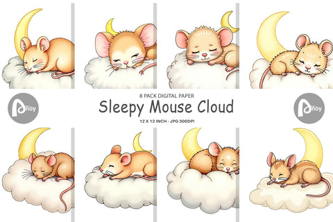 Digital Paper Sleepy Mouse Cloud Digital Pattern artnoy 