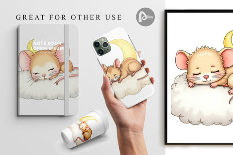 Digital Paper Sleepy Mouse Cloud Digital Pattern artnoy 