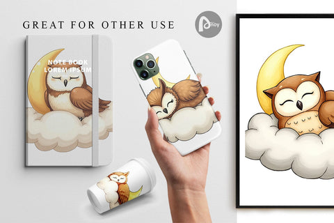 Digital Paper Sleepy Owl Cloud Digital Pattern artnoy 