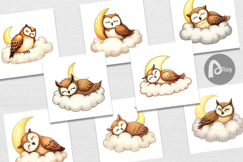 Digital Paper Sleepy Owl Cloud Digital Pattern artnoy 