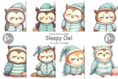 Digital Paper Sleepy Owl Digital Pattern artnoy 
