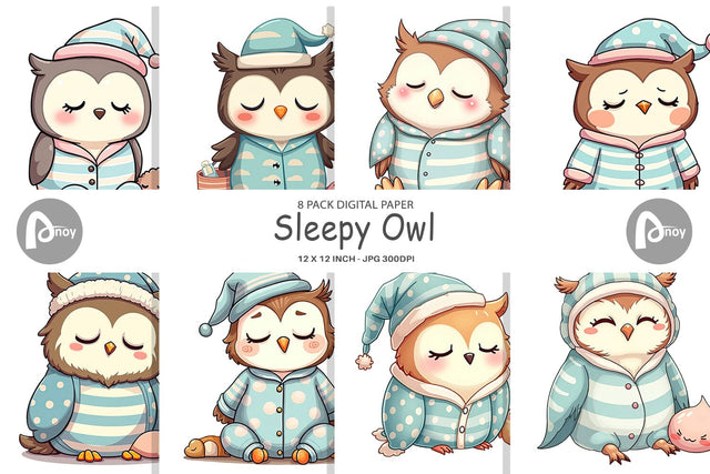 Digital Paper Sleepy Owl Digital Pattern artnoy 
