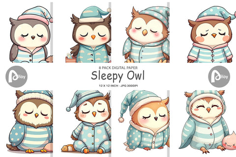 Digital Paper Sleepy Owl Digital Pattern artnoy 