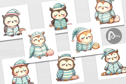 Digital Paper Sleepy Owl Digital Pattern artnoy 