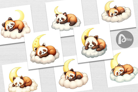 Digital Paper Sleepy Panda Cloud Digital Pattern artnoy 