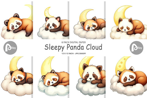 Digital Paper Sleepy Panda Cloud Digital Pattern artnoy 