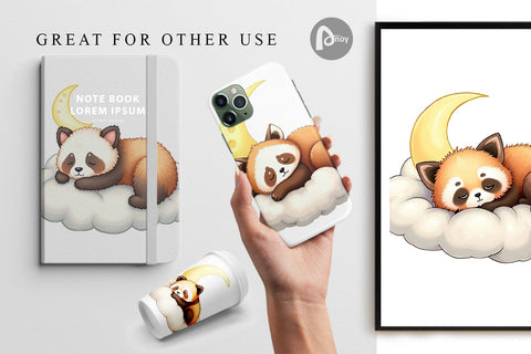 Digital Paper Sleepy Panda Cloud Digital Pattern artnoy 