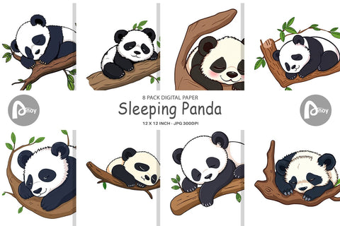 Digital Paper Sleepy Panda Digital Pattern artnoy 
