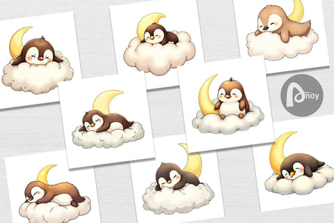 Digital Paper Sleepy Penguin Cloud Digital Pattern artnoy 