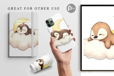 Digital Paper Sleepy Penguin Cloud Digital Pattern artnoy 