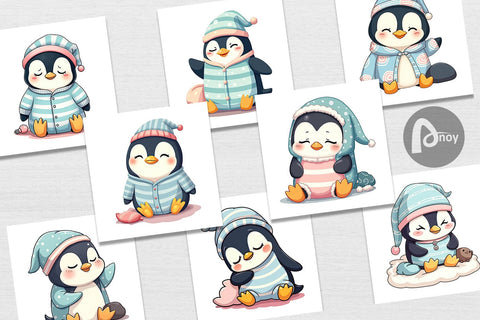 Digital Paper Sleepy Penguin Digital Pattern artnoy 
