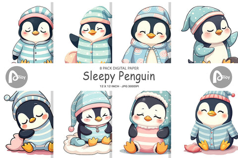 Digital Paper Sleepy Penguin Digital Pattern artnoy 