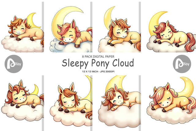 Digital Paper Sleepy Pony Cloud Digital Pattern artnoy 