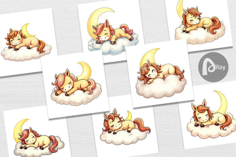 Digital Paper Sleepy Pony Cloud Digital Pattern artnoy 