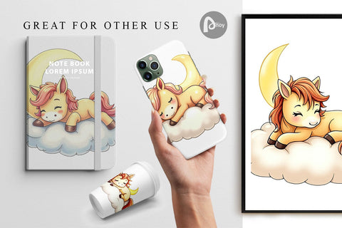 Digital Paper Sleepy Pony Cloud Digital Pattern artnoy 