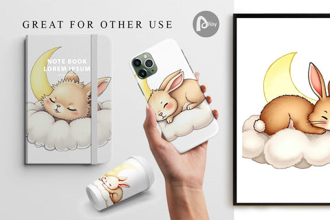 Digital Paper Sleepy Rabbit Cloud Digital Pattern artnoy 