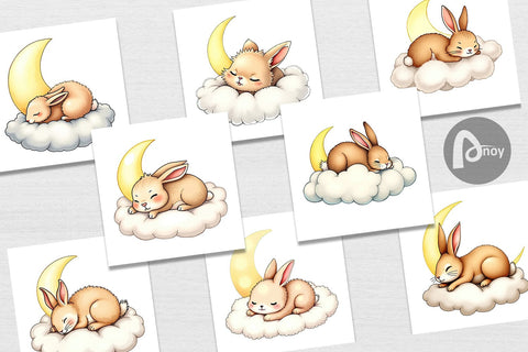 Digital Paper Sleepy Rabbit Cloud Digital Pattern artnoy 