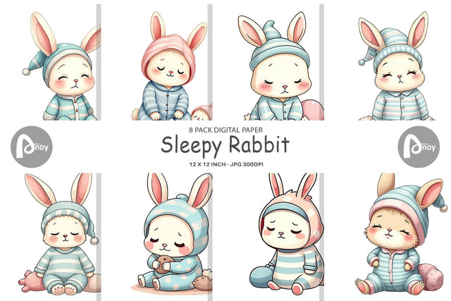 Digital Paper Sleepy Rabbit Digital Pattern artnoy 