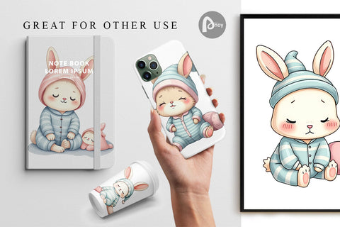 Digital Paper Sleepy Rabbit Digital Pattern artnoy 