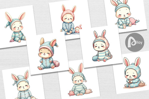 Digital Paper Sleepy Rabbit Digital Pattern artnoy 