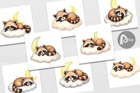 Digital Paper Sleepy Raccoon Cloud Digital Pattern artnoy 