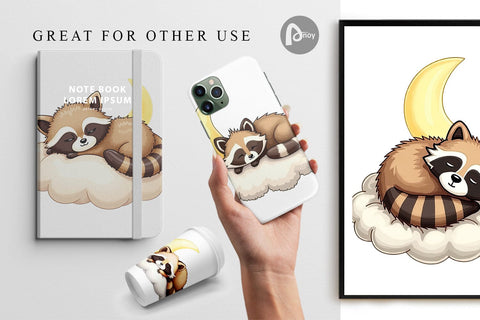 Digital Paper Sleepy Raccoon Cloud Digital Pattern artnoy 