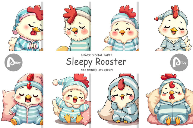 Digital Paper Sleepy Rooster Digital Pattern artnoy 