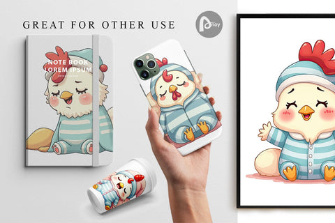 Digital Paper Sleepy Rooster Digital Pattern artnoy 