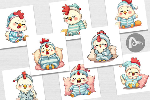 Digital Paper Sleepy Rooster Digital Pattern artnoy 