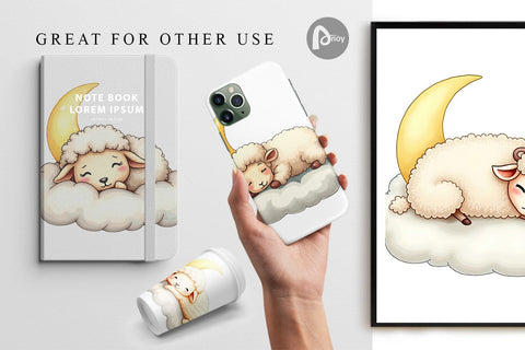 Digital Paper Sleepy Sheep Cloud Digital Pattern artnoy 