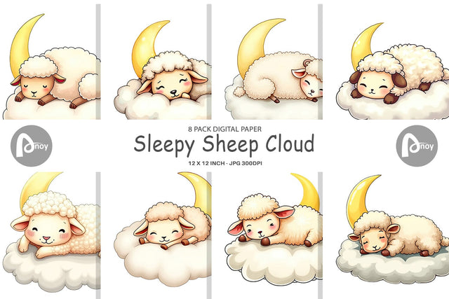 Digital Paper Sleepy Sheep Cloud Digital Pattern artnoy 