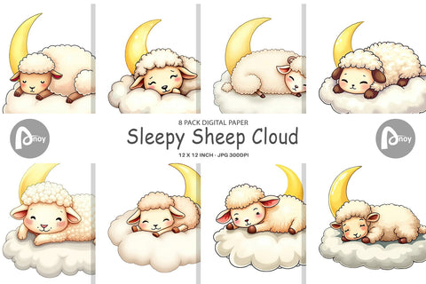 Digital Paper Sleepy Sheep Cloud Digital Pattern artnoy 