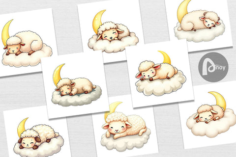 Digital Paper Sleepy Sheep Cloud Digital Pattern artnoy 