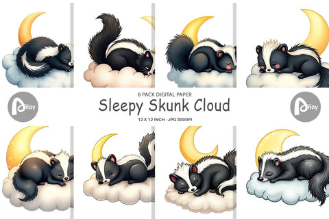 Digital Paper Sleepy Skunk Cloud Digital Pattern artnoy 