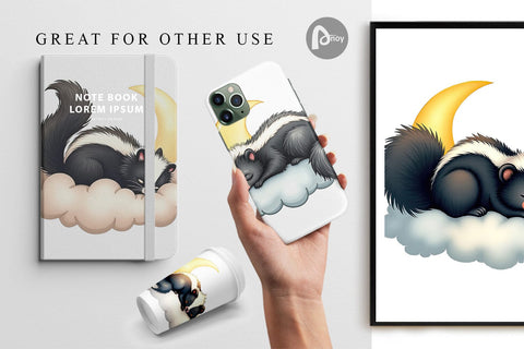 Digital Paper Sleepy Skunk Cloud Digital Pattern artnoy 