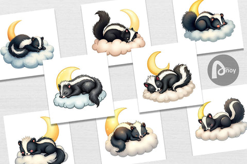 Digital Paper Sleepy Skunk Cloud Digital Pattern artnoy 