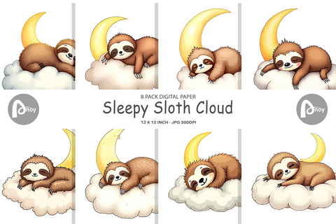 Digital Paper Sleepy Sloth Cloud Digital Pattern artnoy 