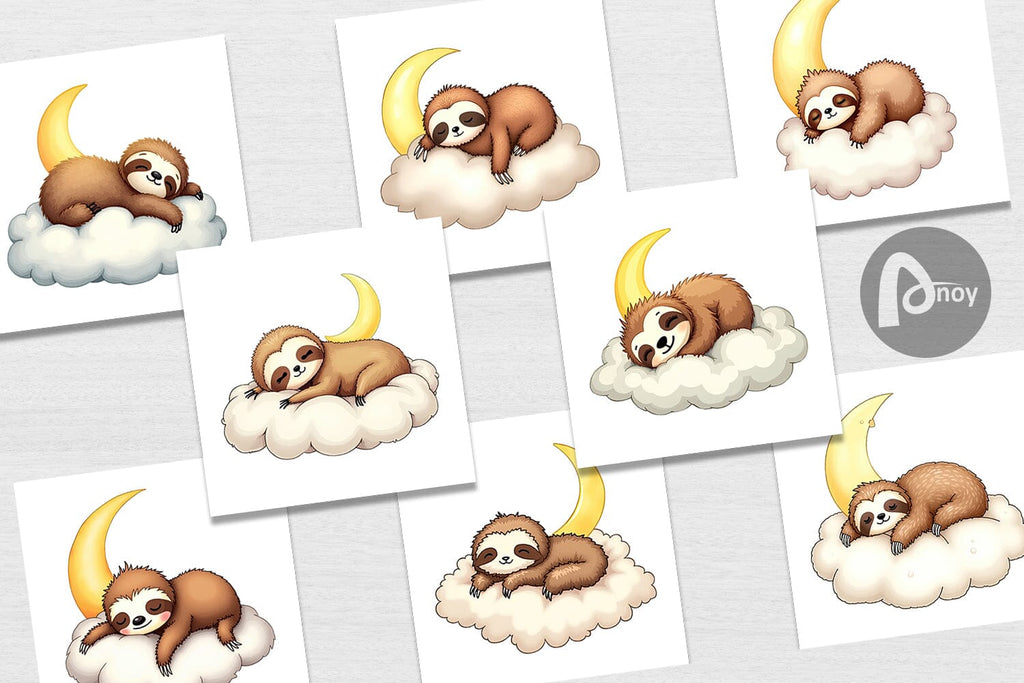 Digital Paper Sleepy Sloth Cloud - So Fontsy