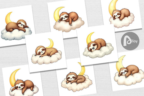 Digital Paper Sleepy Sloth Cloud Digital Pattern artnoy 