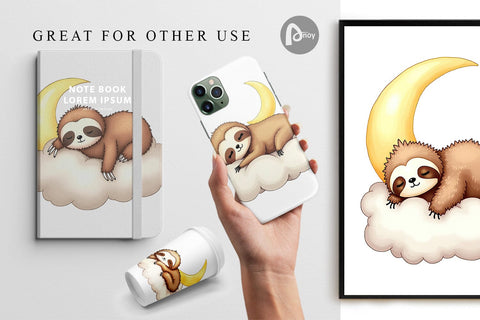 Digital Paper Sleepy Sloth Cloud Digital Pattern artnoy 