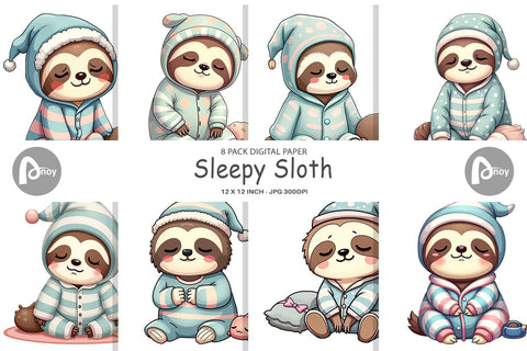 Digital Paper Sleepy Sloth Digital Pattern artnoy 