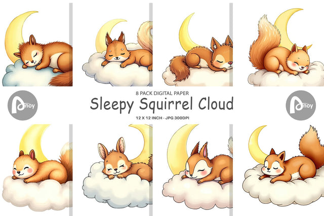 Digital Paper Sleepy Squirrel Cloud Digital Pattern artnoy 