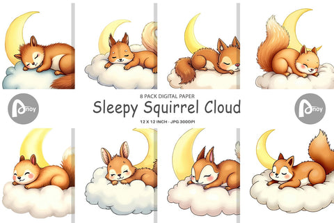 Digital Paper Sleepy Squirrel Cloud Digital Pattern artnoy 